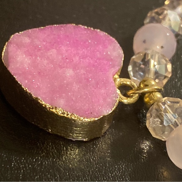 Pink Heart Pendant Necklace with beautiful shiny beads and pink earrings . - Picture 12 of 14